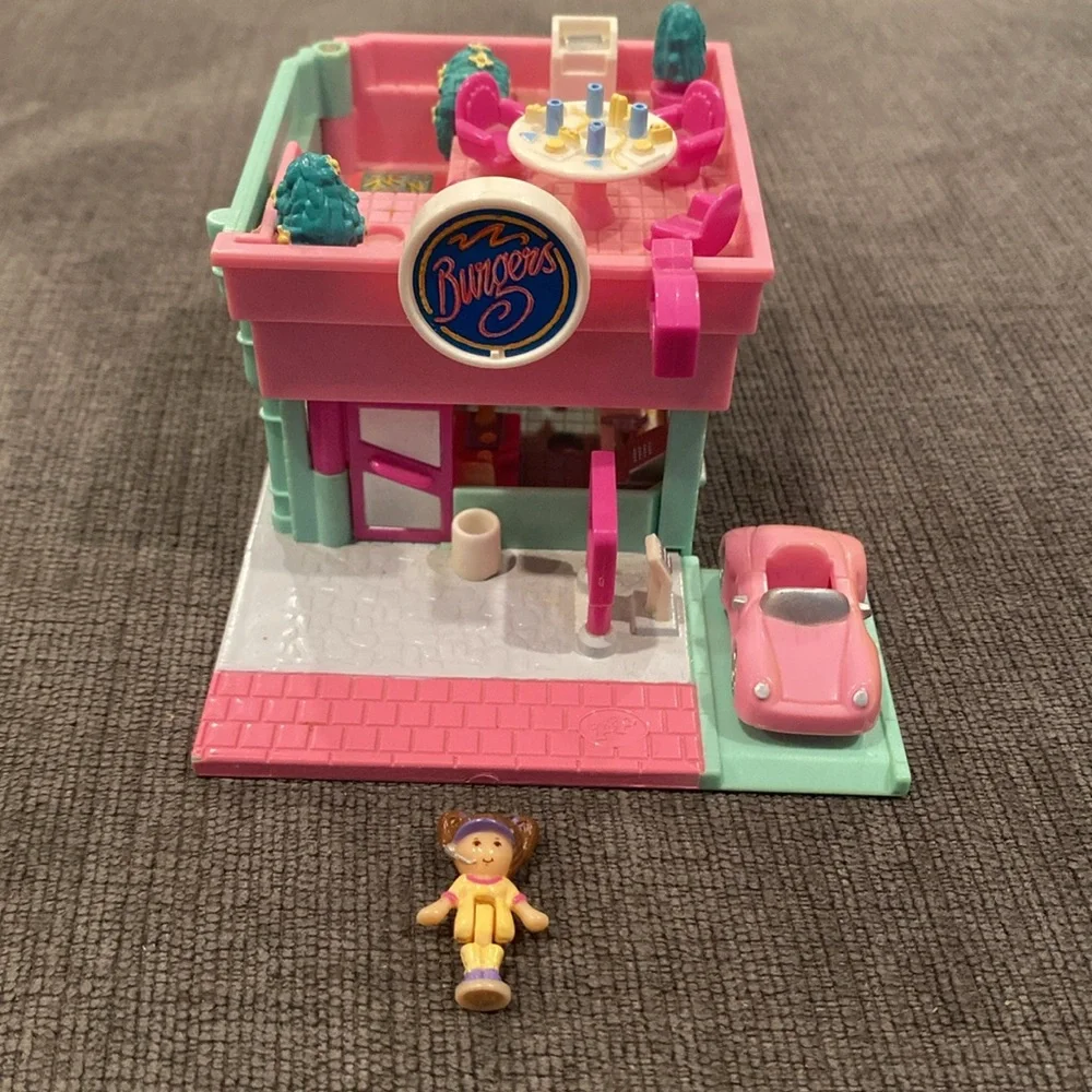 Vintage 1994 Polly Pocket Drive-Thru Burger Stand kids girls dolls doll toy